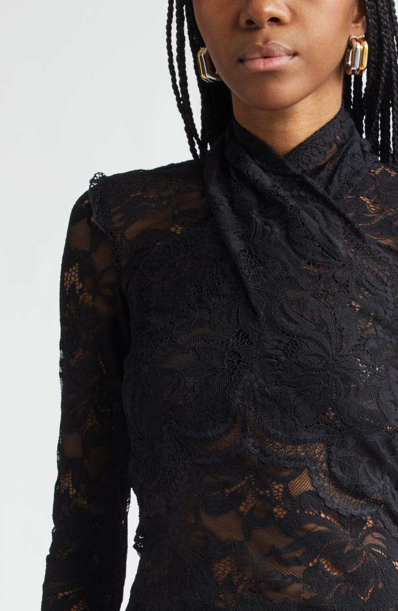 Rabanne Twist Front Scalloped Lace Top, Alternate, color, Black