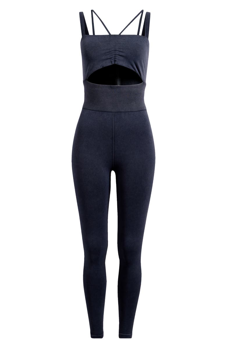 Free People FP Movement Good Karma Cutout Jumpsuit, Alternate, color, Black