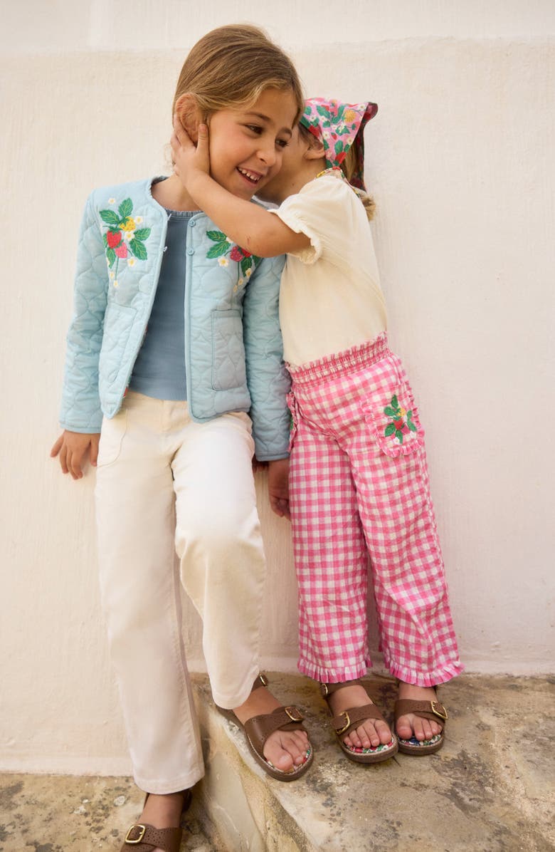 Mini Boden Kids' Gingham Frill Cotton Seersucker Pants, Alternate, color,