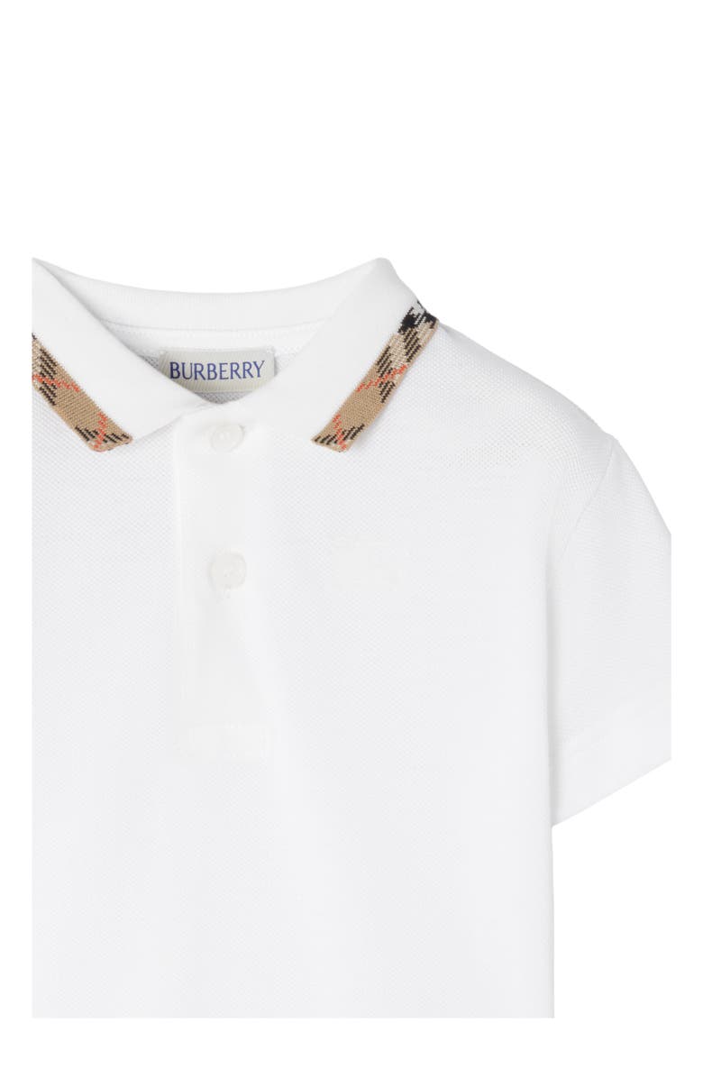 Burberry Check Collar Cotton Polo Shirt, Alternate, color, White