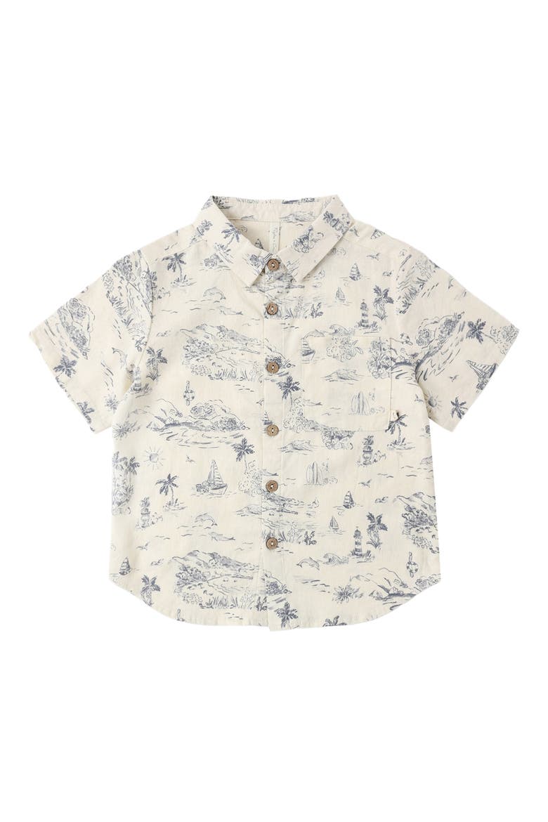 Short Sleeve Linen Blend Button-Up Shirt, Main, color, NATURAL