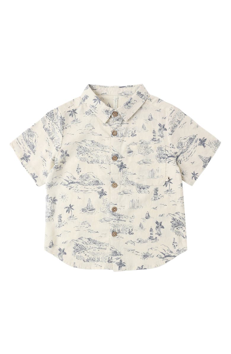 Rylee + Cru Short Sleeve Linen Blend Button-Up Shirt, Main, color, Natural