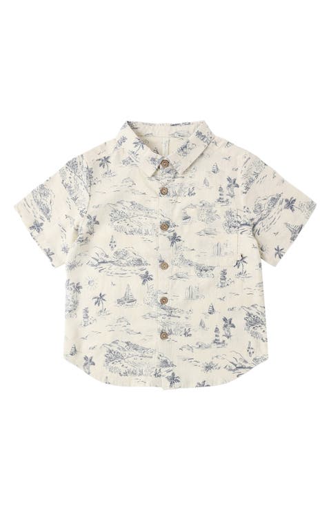 Short Sleeve Linen Blend Button-Up Shirt (Baby)
