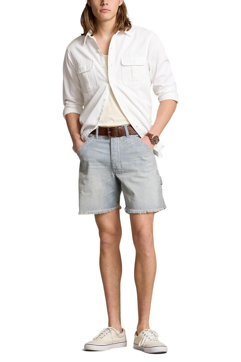 Stripe Cutoff Denim Carpenter Shorts, Alternate, color, CASTELLOW