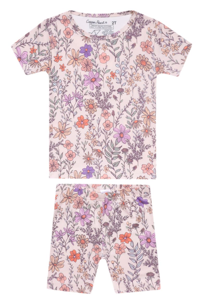 Flora Fitted Two-Piece Short Pajamas, Main, color, LIGHT BEIGE