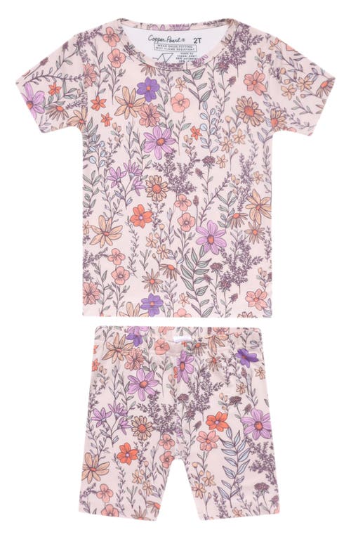 Copper Pearl Flora Fitted Two-piece Short Pajamas In Light Beige