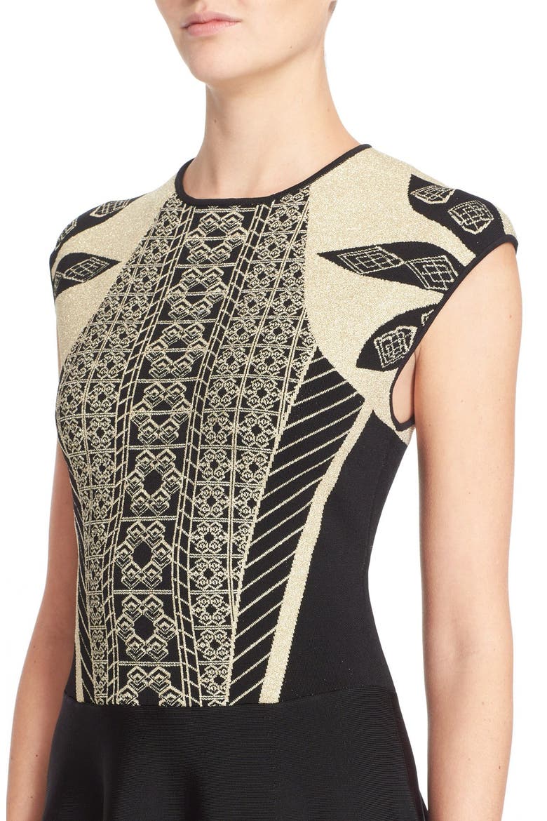 'Jenkin' Metallic Jacquard Fit & Flare Dress, Alternate, color, BLACK