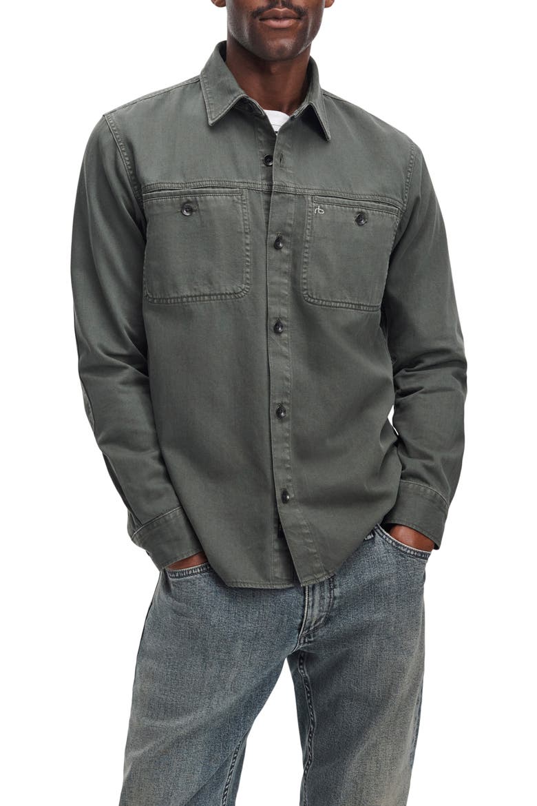 Overdyed Denim Button-Up Work Shirt, Main, color, DRKGRN