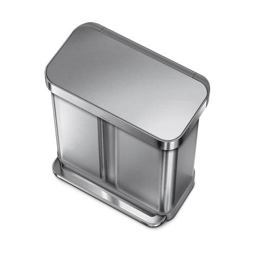 Simplehuman 58l Dual Compartment Rectangular Step Can With Liner Rim In Metallic