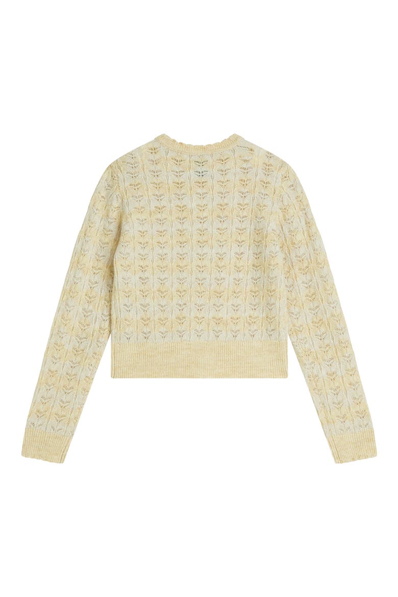 Kids' Pointelle Crewneck Cardigan, Alternate, color, PASTEL YELLOW MULTI