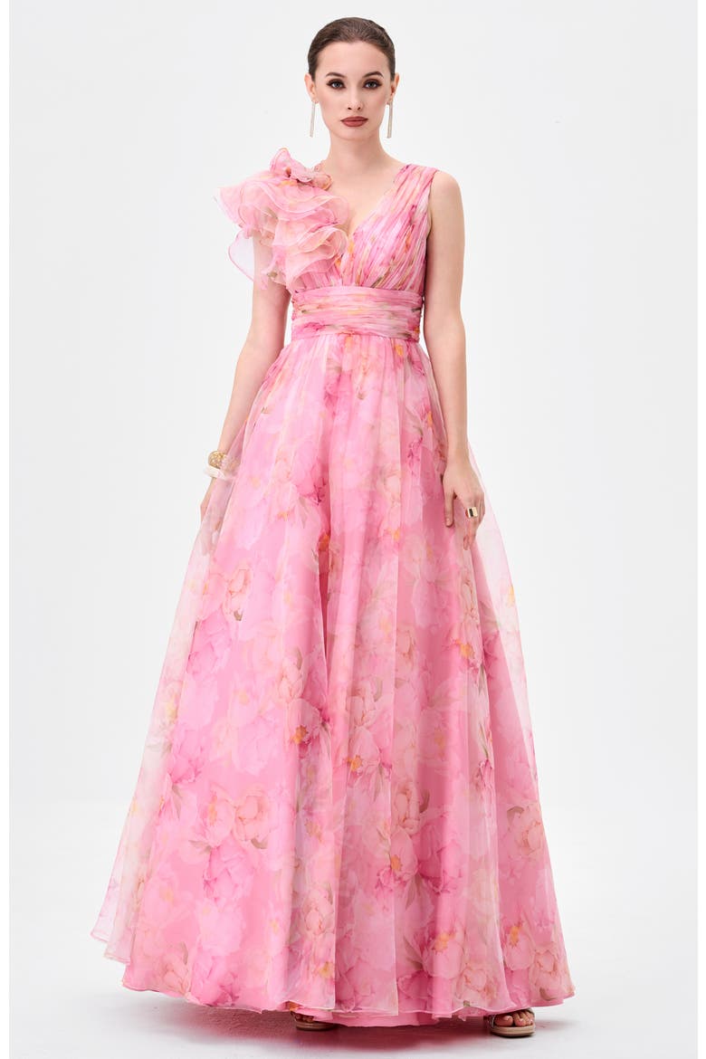 Cressida Ruffle Shoulder Gown, Main, color, FLORAL MULTI