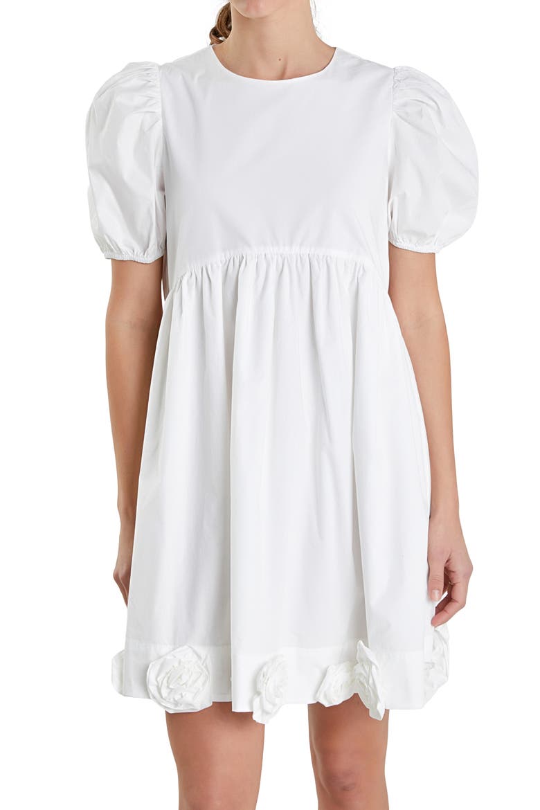 Corsage Puff Sleeve Babydoll Minidress, Alternate, color, IVORY
