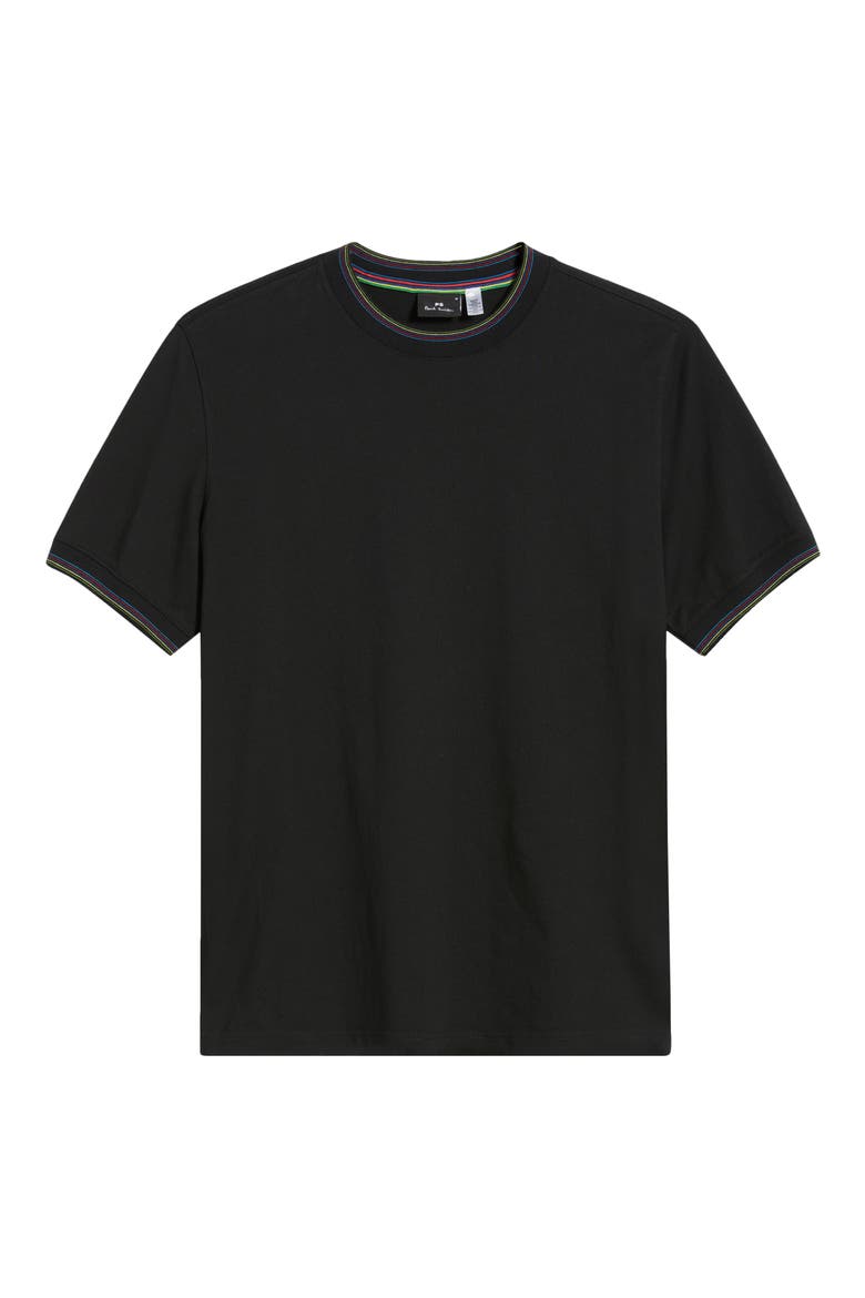 Sport Stripe Tipped Cotton T-Shirt, Alternate, color, BLACK
