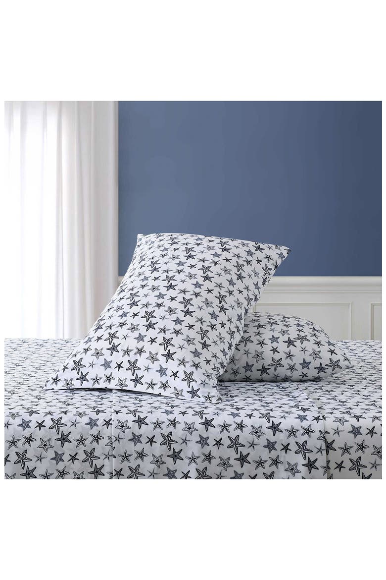 Saltwater Stars Cooling Microfiber Sheet Set, Alternate, color, WHITE/ BLACK MULTI