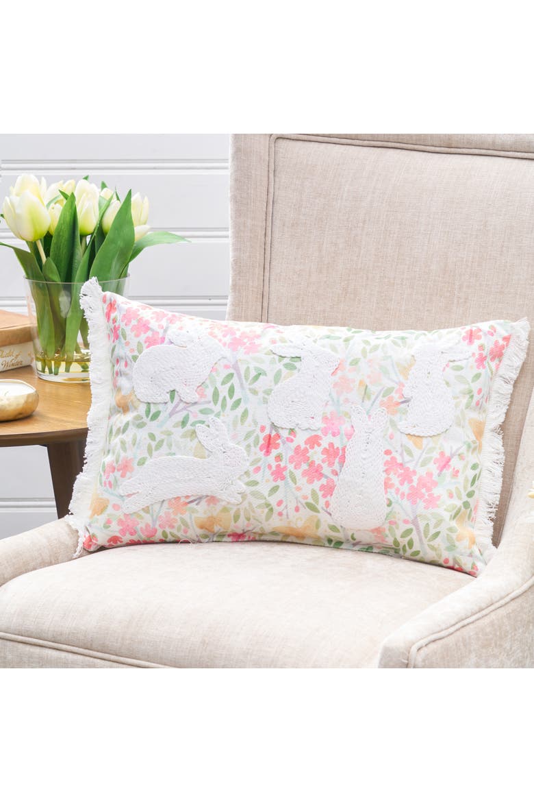 Easter Bunnies & Flowers Cotton Blend Mini Lumbar Accent Pillow 13" x 20", Alternate, color, Pink