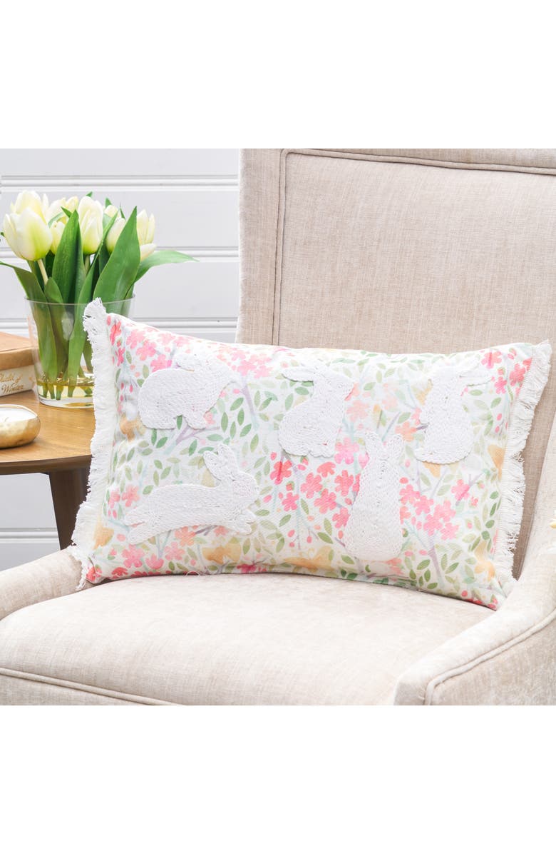 C&F Home Easter Bunnies & Flowers Cotton Blend Mini Lumbar Accent Pillow 13" x 20", Alternate, color, Pink