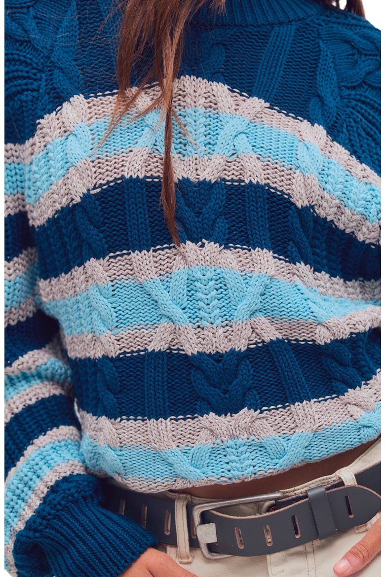 Frankie Stripe Cable Stitch Cotton Sweater, Alternate, color, TEAL COMBO