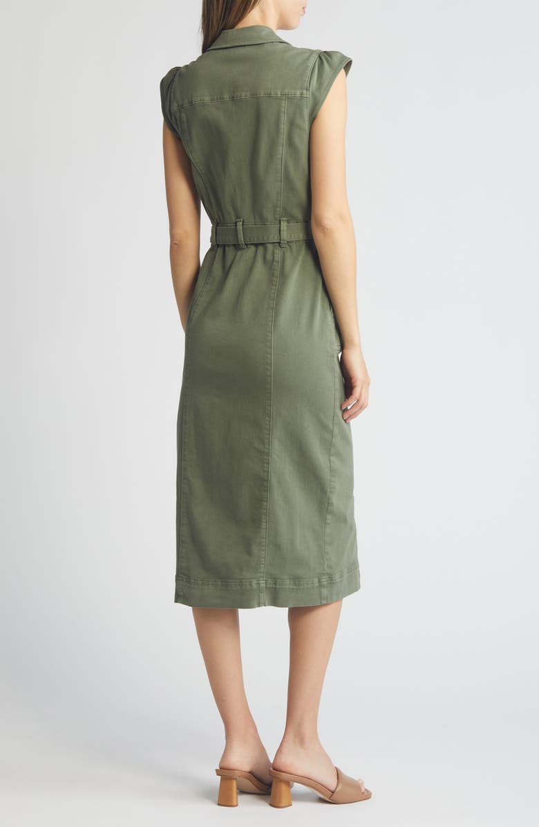 PAIGE Jaxsyn Cap Sleeve Stretch Twill Midi Shirtdress, Alternate, color, Vintage Ivy Green