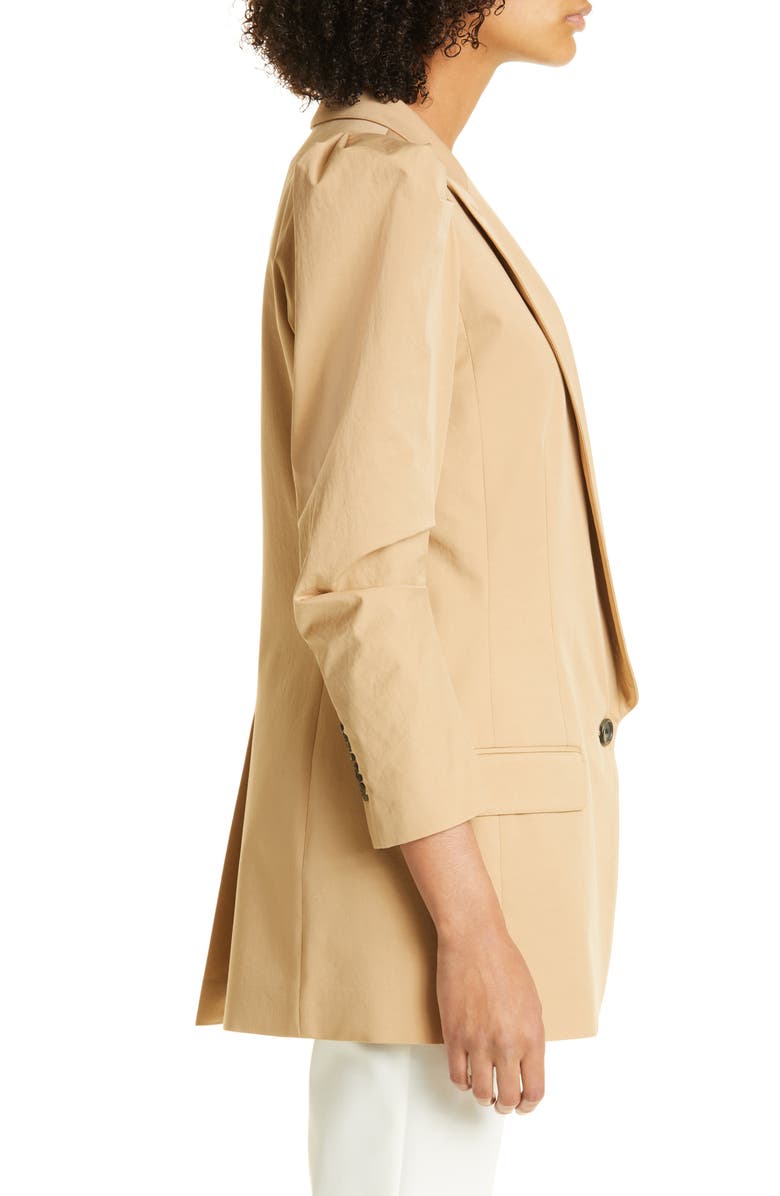 Smythe Scrunch Sleeve Longline Stretch Cotton Blazer, Alternate, color,