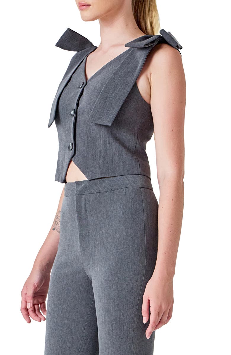 Endless Rose Bow Tie Strap Crop Vest, Alternate, color, Grey