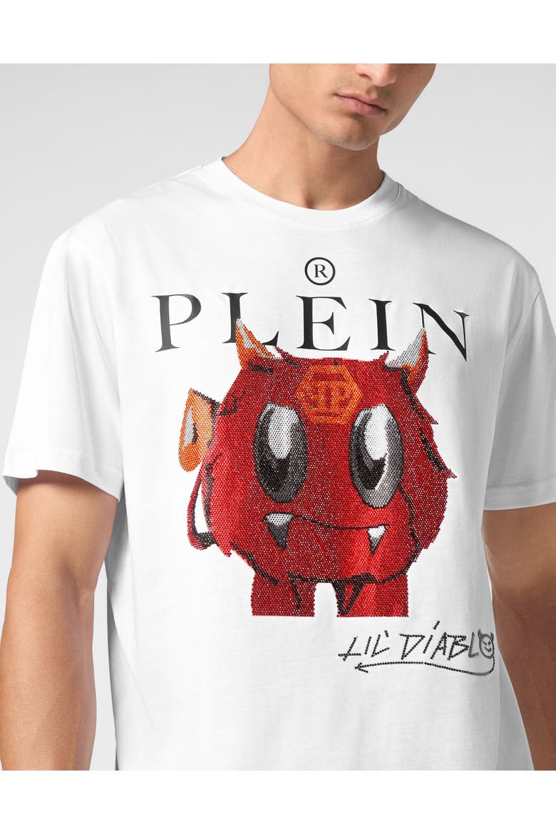 T-Shirt Round Neck Ss Crystal Monster Men, Alternate, color, white