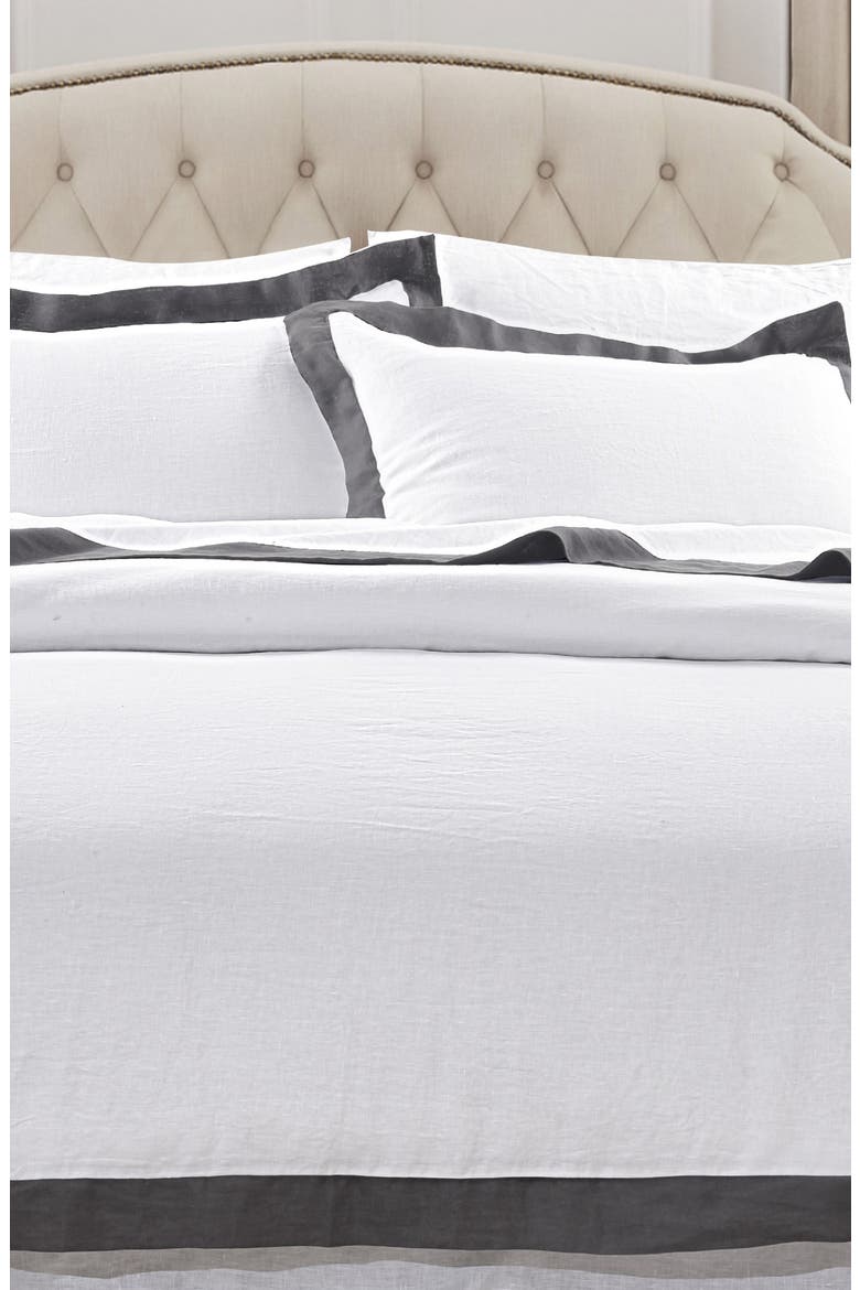 Linen Border Duvet 3-Piece Set, Alternate, color, DARK GREY