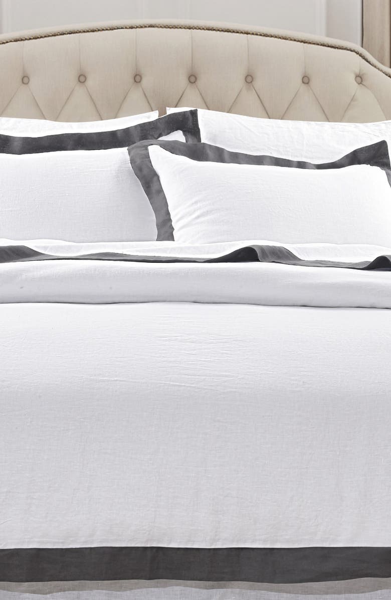 MELANGE HOME Linen Border Duvet 3-Piece Set, Alternate, color,