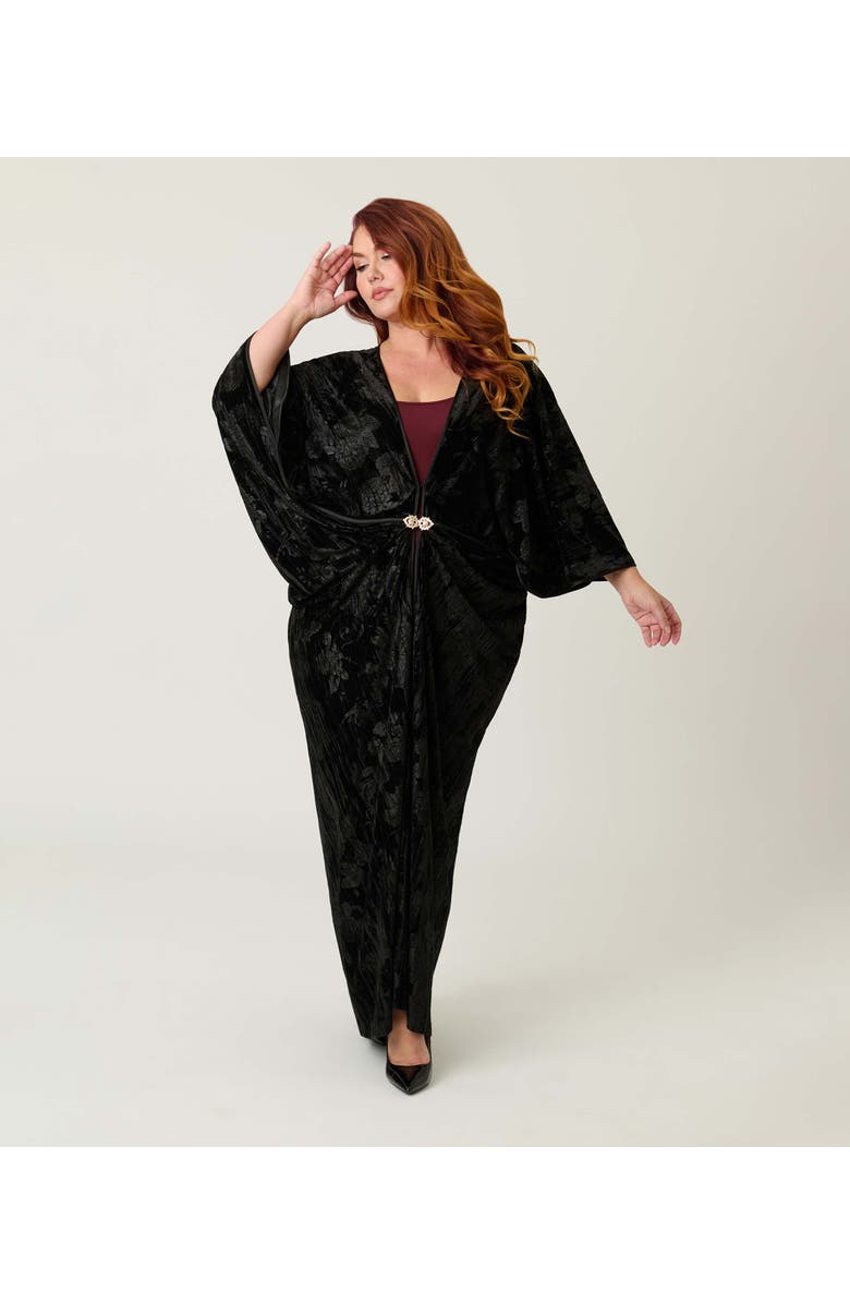 Unique Vintage 1920s Long Kimono, Main, color, Black Floral Embossed