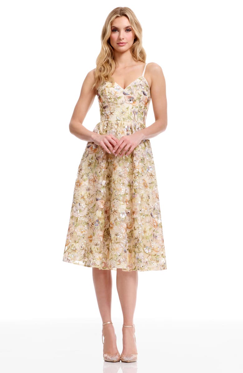Dress the Population Maren Floral Sequin Fit & Flare Cocktail Dress, Alternate, color, Ivory Multi