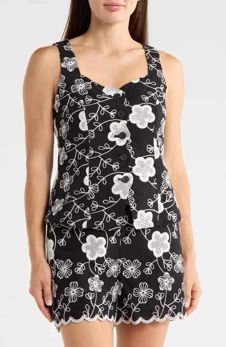 Ellen Tracy Floral Embroidery Vest