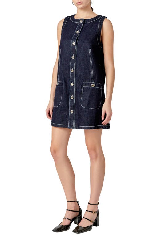 English Factory Sleeveless Denim Minidress In Navy Denim