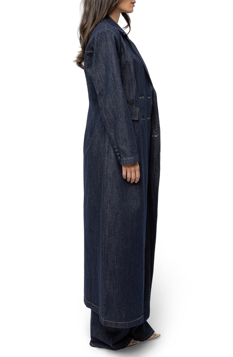 JLUXLABEL Signature Double Breasted Denim Coat, Alternate, color, Denim