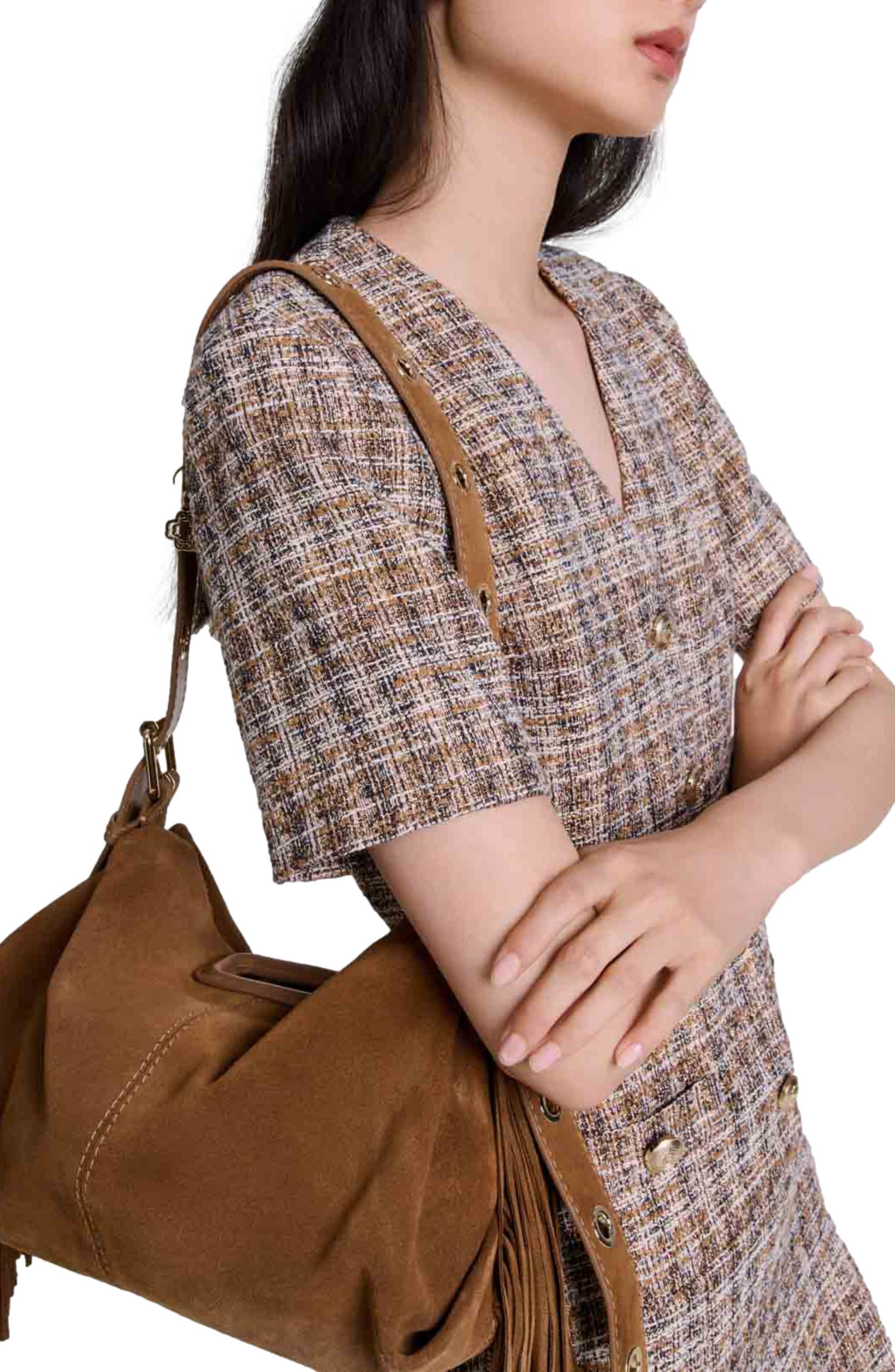 maje Suede Miss M bag, Alternate, color, Camel