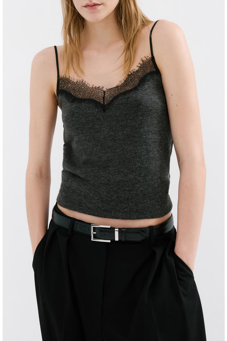 Lace Trim Camisole, Main, color, DARK HEATHER GREY