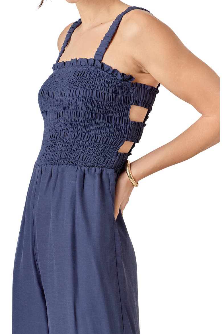 Sleeveless Smocked Jumpsuit, Alternate, color, NAVY