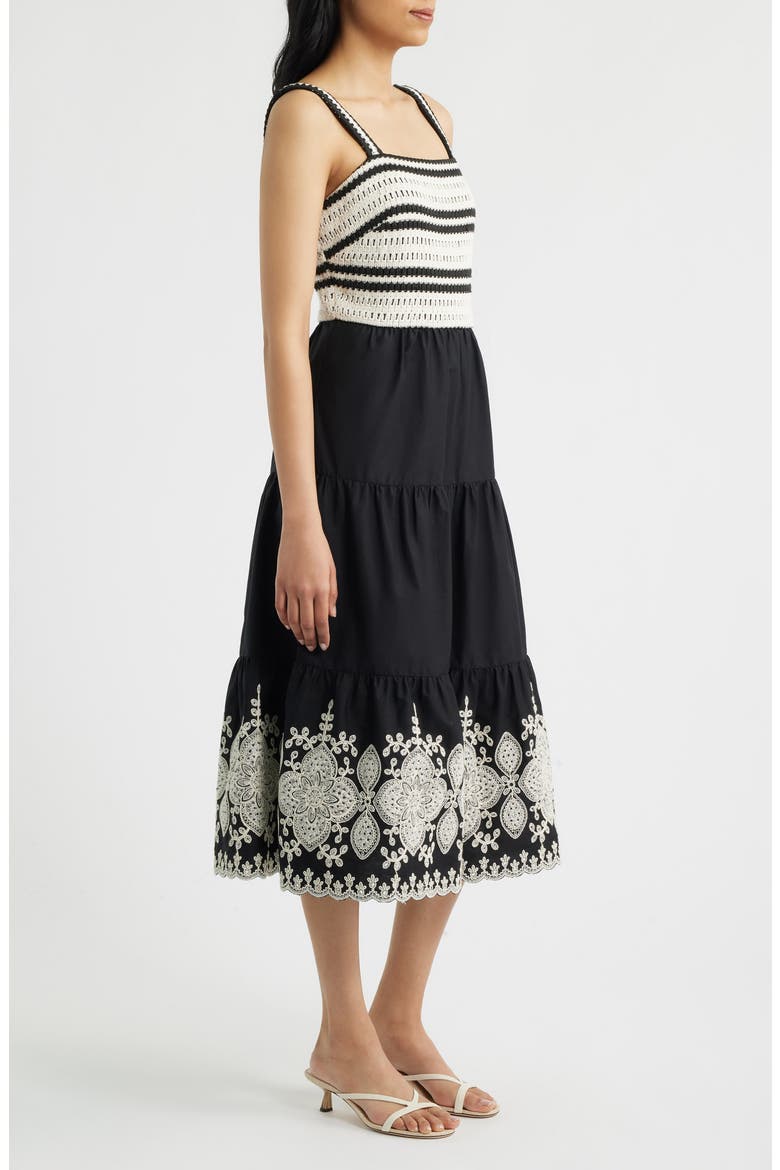 Crochet Embroidered Midi Sundress, Alternate, color, NAT BLACK