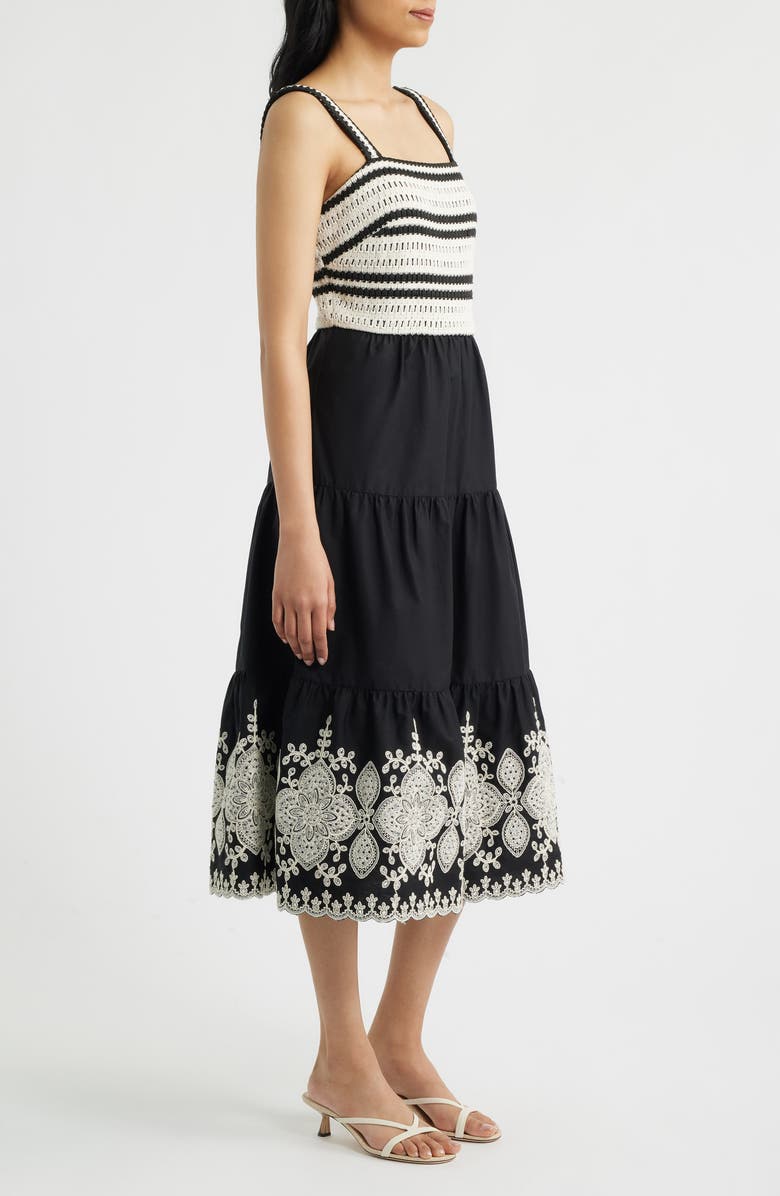 Eliza J Crochet Embroidered Midi Sundress, Alternate, color, Nat Black