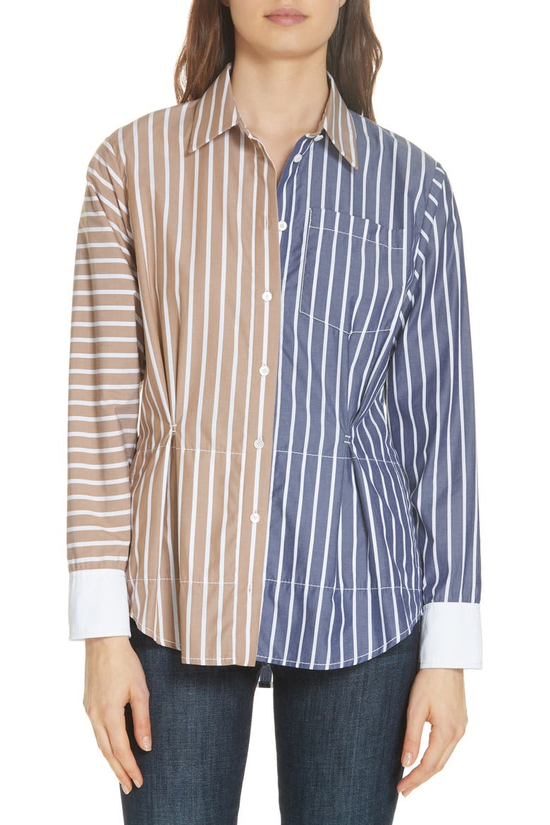 Colorblock Stripe Shirt, Main, color, NAVY KHAKI
