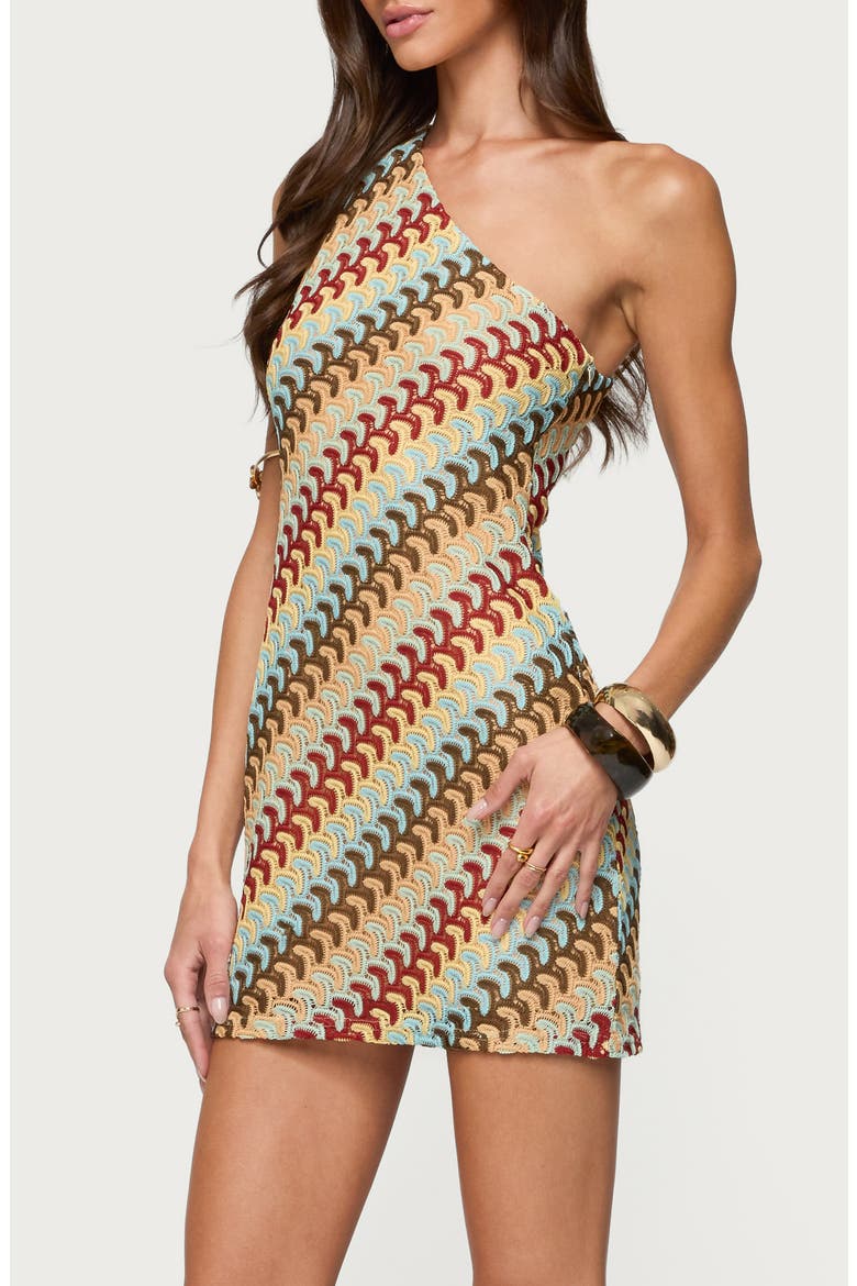 Agua Zigzag Stripe One-Shoulder Minidress, Alternate, color, MIX