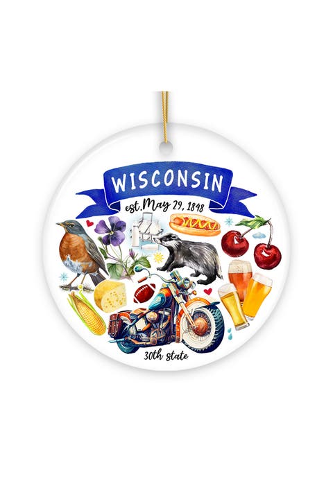 Wisconsin Badger Cheese And Cherries Ceramic Ornament