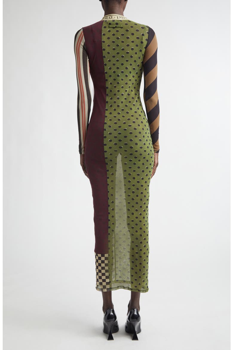 Patchwork Print Long Sleeve Mesh Body-Con Dress, Alternate, color, GREEN MULTICOLOR