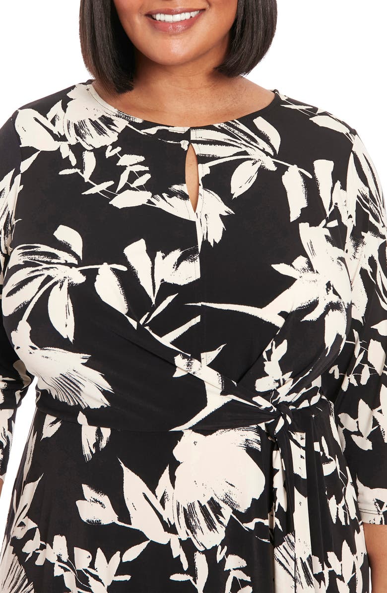 London Times Floral Tie Waist Midi Dress, Alternate, color, 