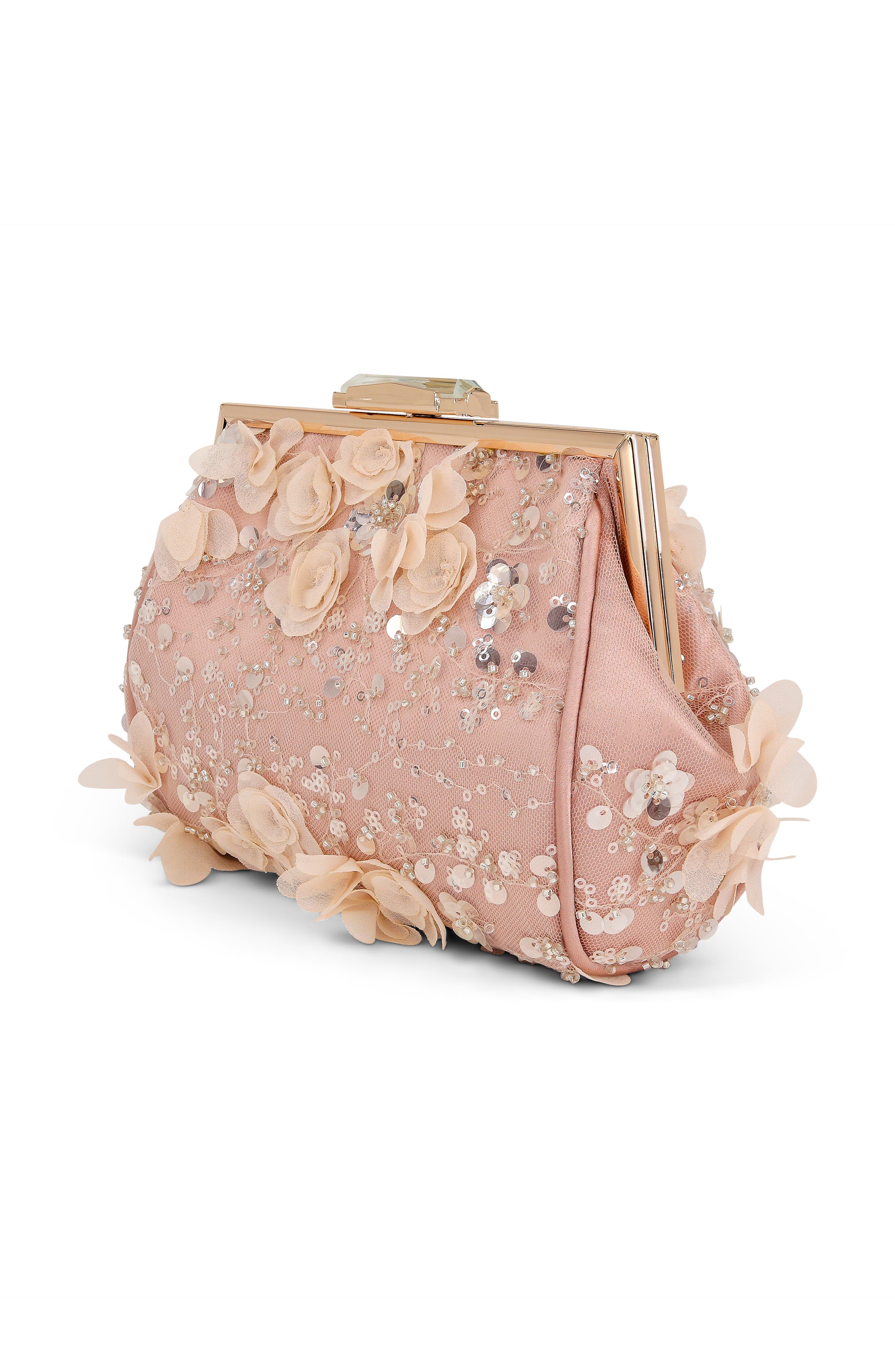 Jewel Badgley Mischka Bea Couture Pouch Clutch, Alternate, color, English Rose