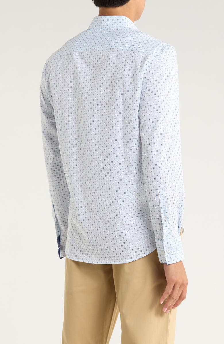 CONSTRUCT Micro Geometric Print Stretch Button-Up Shirt, Alternate, color, White/ Blue