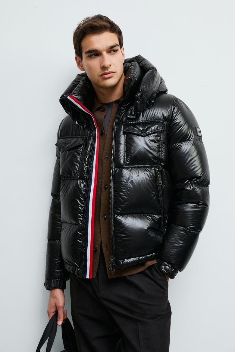 Bren Men's Shiny Goose Down Puffer Jacket, Alternate, color, Black
