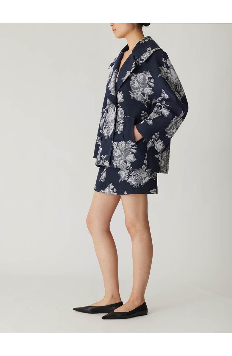 Rebecca Taylor Venice Toile Jacquard Oversized Peacoat, Alternate, color, Indigo Combo