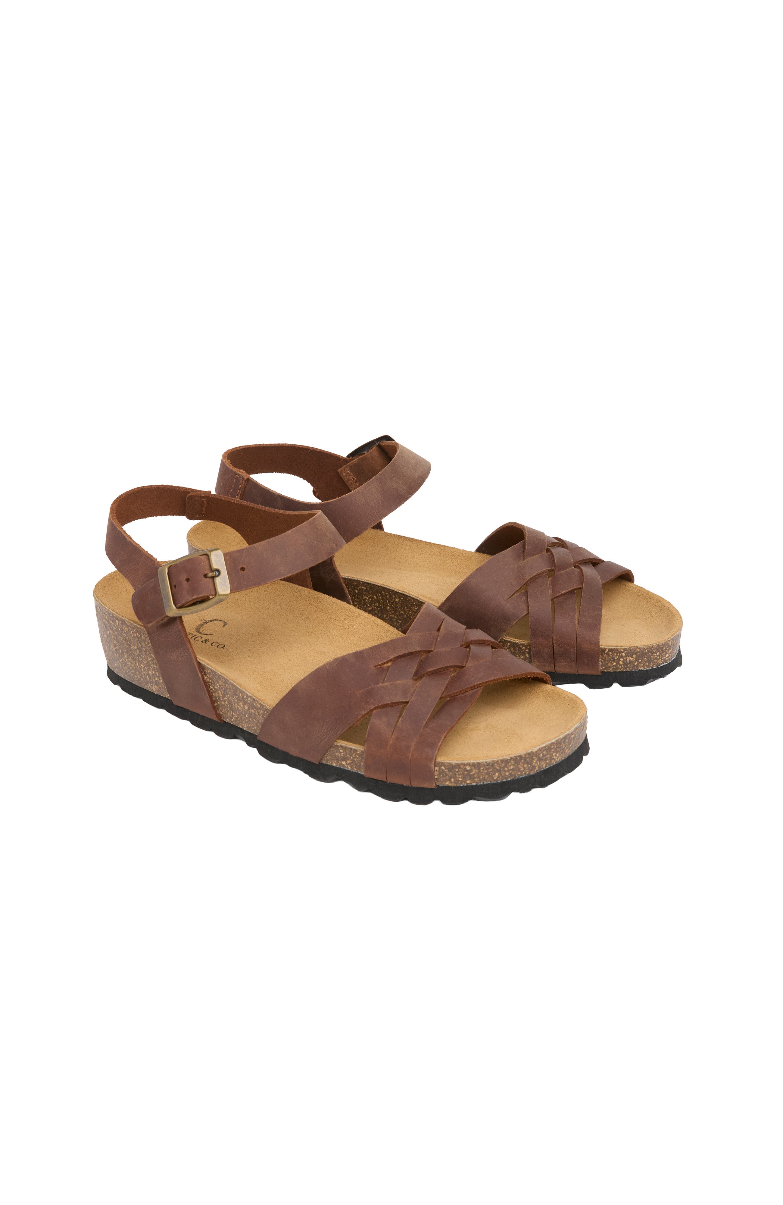 Celtic & Co. Woven Detail Low Wedge Leather Sandal, Alternate, color, Cognac