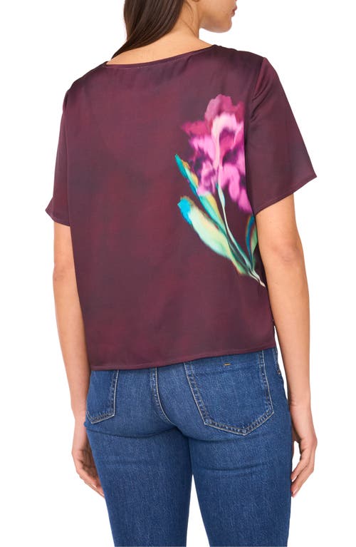 Vince Camuto Crewneck Short Sleeve Satin Top In Burgundy