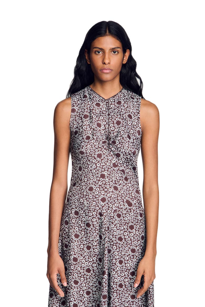 Daisy print maxi dress, Alternate, color, Brown