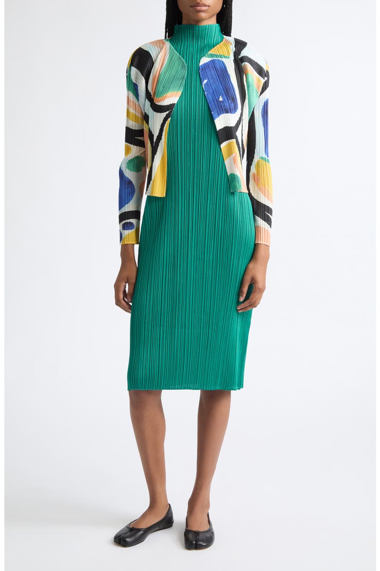 Roll Pleated Open Front Cardigan, Alternate, color, BLUE MULTI